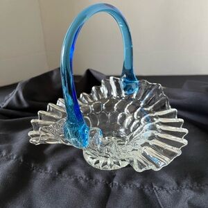 Fenton Blue and Gray Glass Art Basket